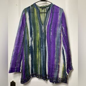 Lafayette 148 | Beaded Watercolor Print Tunic Top Purple/Green Sz 10